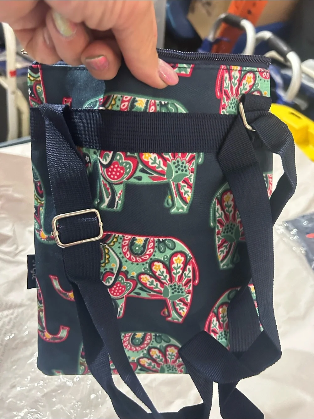 Navy Elephant Print Triple Zip Women’s crossbody